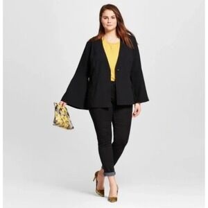 WHO WHAT WEAR Black Bell Sleeve Kimono Style Open Front Blazer Jacket Women's L